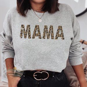 Mama Leopard Print Sweatshirt - Grey